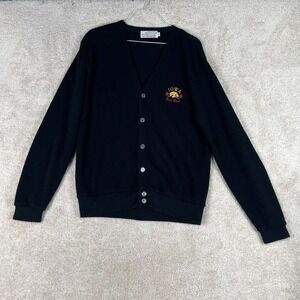 Vintage Preppy Iowa Rose Bowl Cardigan Sweater Black Mens Medium USA MCM